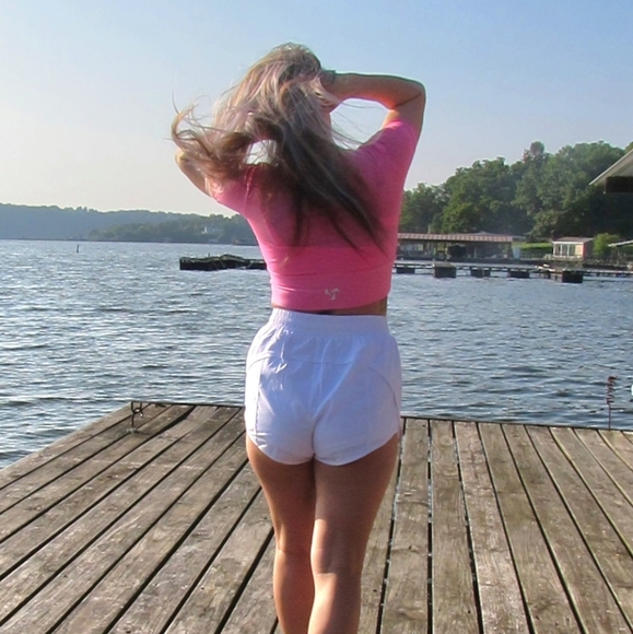 Pedigree Double Layered Mesh Crop Tee with Sports Bra Liner | Pink - Picture 7 of 10